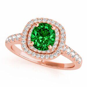 1.50 Ct Oval Synthetic Emerald Halo Engagement Ring in 14K Gold